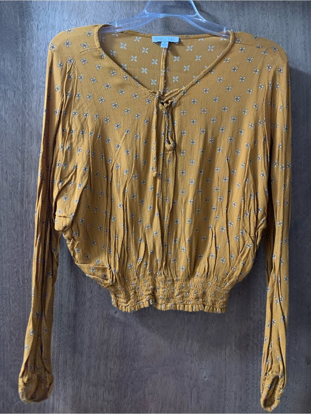 Patrons of Peace Mustard Floral Tie-Front Long Sleeve Peasant Top